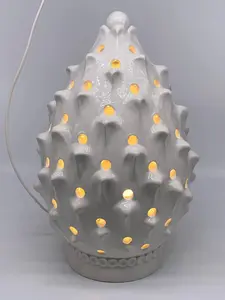 Perforated Pine Cone Lamp Caltagirone Ceramic cm H.35 L.23 Handcrafted Beige Ecru