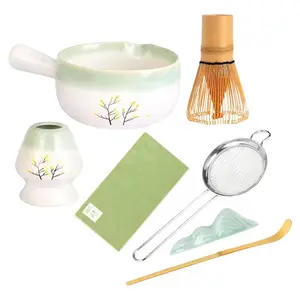 Matcha Whisk Set Matcha Kit with Handled Bowl Sifter Whisk Spoon Stand Holder Towel for Kitchen Christmas Gift
