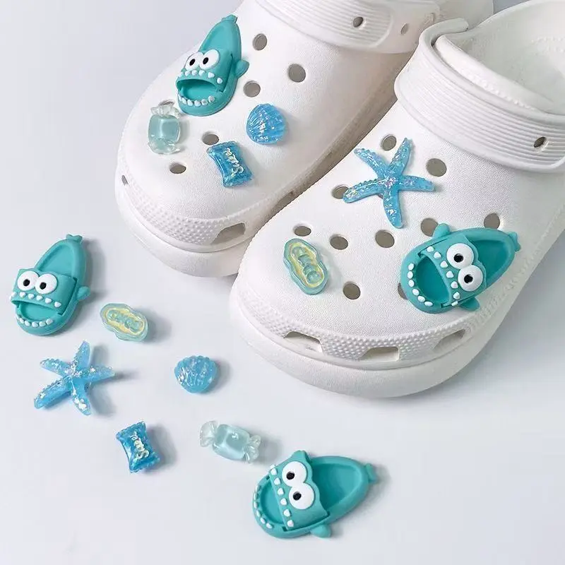 7pcs Set Kawaii Blue Sea Creatures Shoes Charms Cartoon Monster Starfish Shell Candy Shoe Charms DIY Shoe Decor Accessories for Women Kids