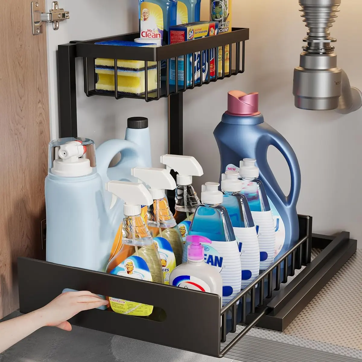 Under Sink Organizer 2 Tier Pull Out CabinetOrganizer Slide Out Sink Shelf & Cabinet Organizerfor Kitchen Bathroom Cabinet Installation OrganizingSystem