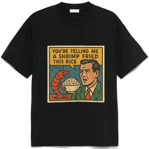 Funny Shrimp Fried Rice Meme T-Shirt, Retro Comic Graphic Tee, Soft Cotton Funny Food Shirt, Viral Meme Tee for Food Lovers