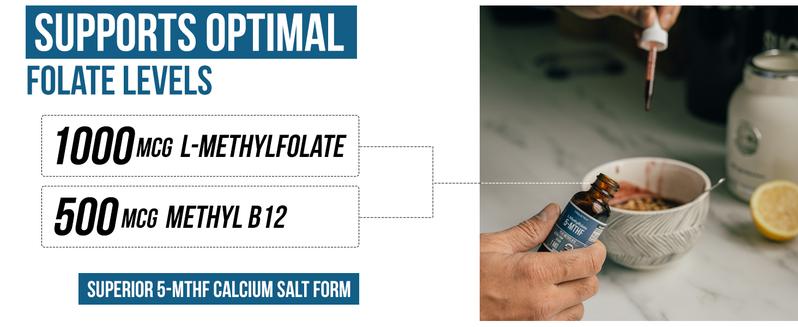 L-Methylfolate (1mg) Plus Methyl-B12 (300 Servings)- Active 5-MTHF Form, Organic Berry Flavor, Liquid Form – Mood, Cognition, Methylation Supplement fitness dietary