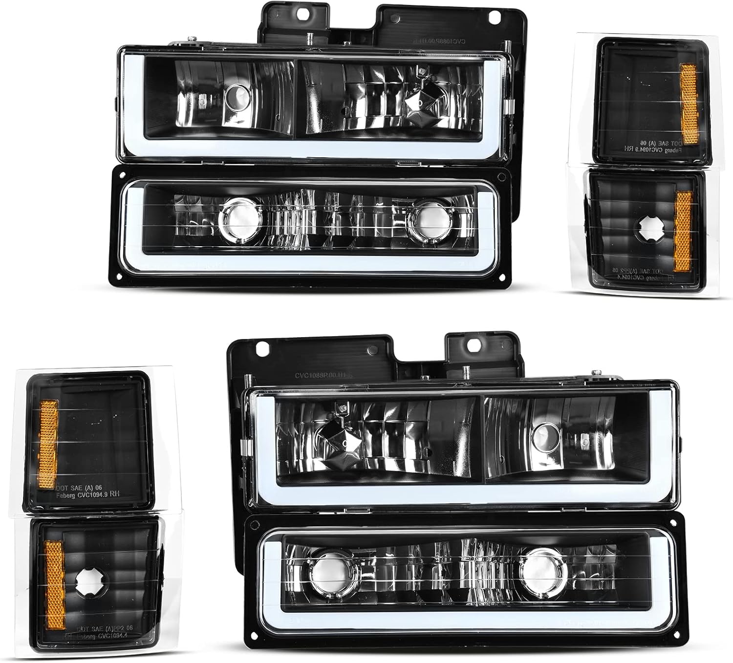 YITAMOTOR LED DRL Headlights Assembly Compatible with 1994-1999 Chevy Silverado Tahoe Suburban C10 C/K 1500 2500 3500 Replacement Headlamp with Corner Light Black Housing