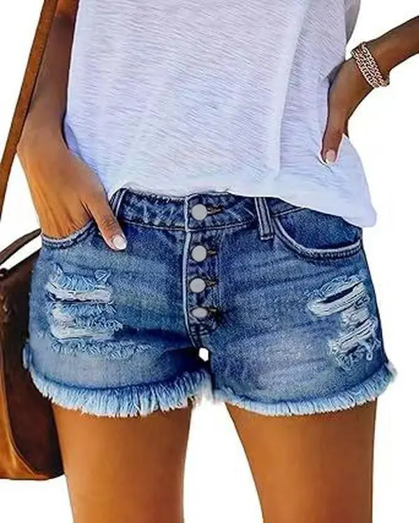 Vhein Women's Mid-High Rise Ripped Stretchy Soft Denim Shorts - Traditional, Sexy, Casual, Zipper-Accented 90s Baggy Bottoms, Fashion Pick That Fits Summer Beach, Streetwear & Everyday Outfits, Dressy, Denim Shorts For Women, Lady, Basic, Fashion Apparel,