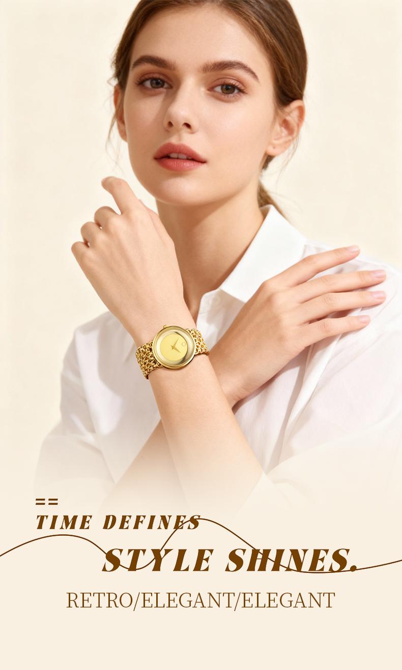 Luxury Round Bracelet Watch    Fashionable Women's Wristwatch Gold Black Dual Color Options Waterproof Free Size Adjustment Suitable for Daily Wear