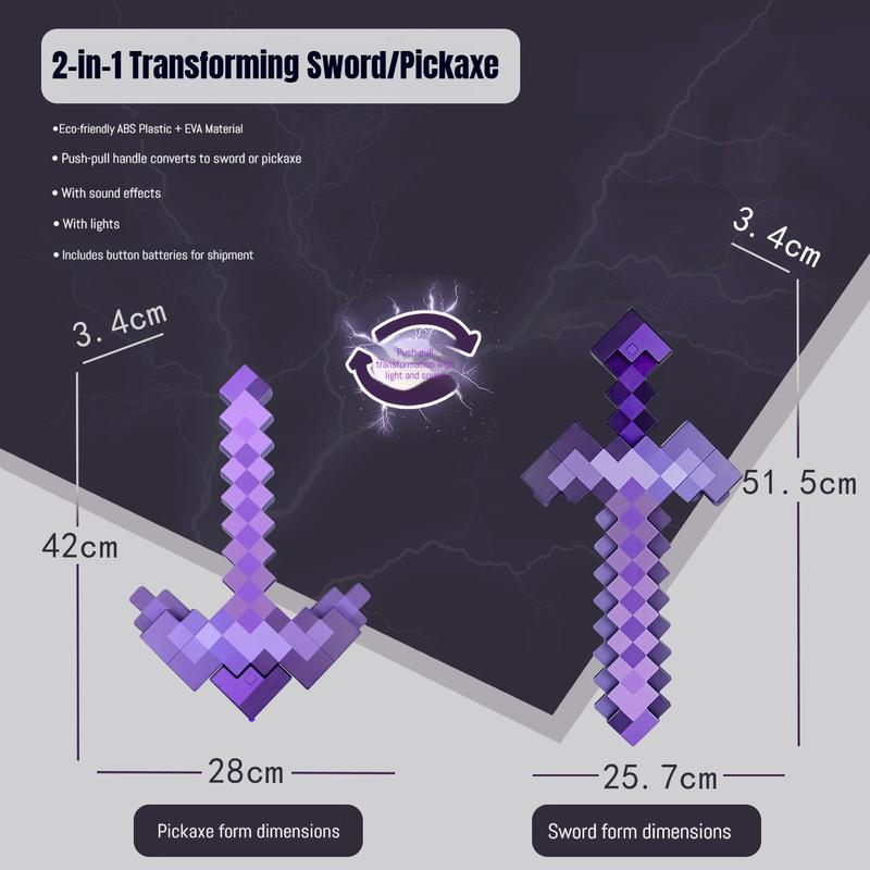 2 in 1 Sword & Pickaxe Transforming Toy with Game-Inspired Light & Sound Effects for Kids