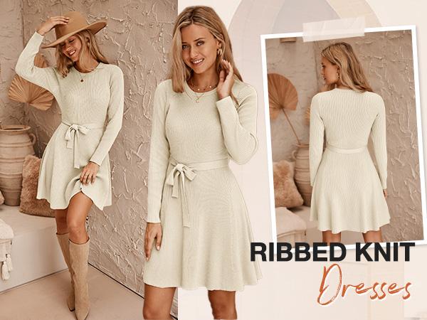 Women's Long Sleeve Dress Crewneck Pullover Sweaters A-Line Casual Swing Dress Bodycon Dress with Belt Thick Suitable for Fall and Winter Women's Long Sleeve Dress Crewneck Pullover Sweaters A-Line Casual Swing Dress Bodycon Dress with Belt Thick Suitable for Fall and Winter