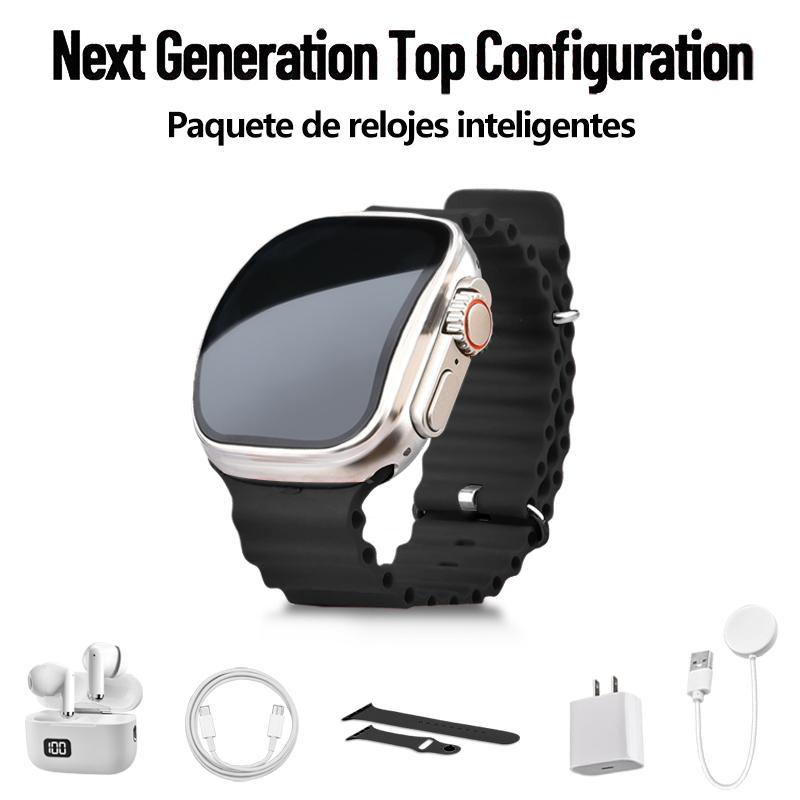 6-in-1 Smartwatch Kit: Smartwatch, Bluetooth headphones, 20W fast charger, Type-C fast-charging cable, adapter, and audio support—compact and portable. Headphone device.