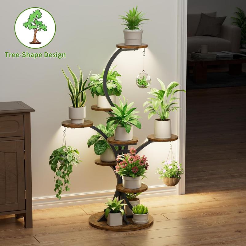 Plant Stand Indoor with Grow Lights - 8 Tiered Corner Plant Shelf Indoor, Tree-Shaped 46.3" Tall Plant Rack Display for Indoor Plants Multiple, Flower Holder for Living Room Patio Balcony