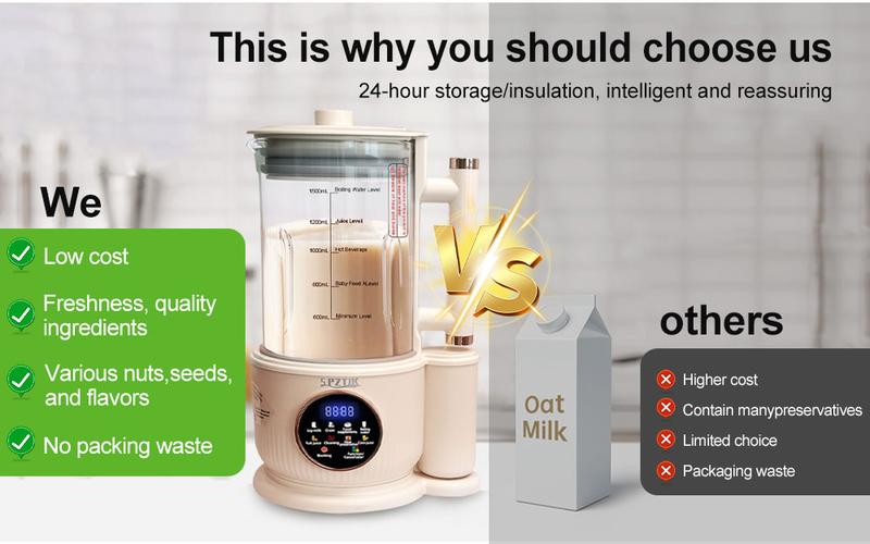 Nut milk maker, 10-in-1 self-made automatic plant, Soy, Almond, Oat, Coconut Milk, etc., multi-functional / 12-hour timer/automatic cleaning/room temperature/heat preservation/boiling/room temperature/soundproof cover