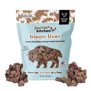 Joyride's Kitchen Premium Bison Liver Freeze-Dried Raw Dog Treats, single ingredient, human grade, USA sourced & made treat for dogs