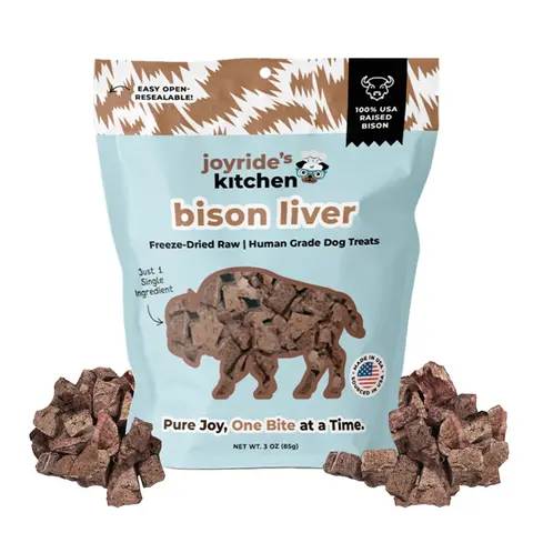 Freeze Dried Bison Liver Dog Treats USA for Dogs & Puppies, Single Ingredient High Protein Raw Training Treats, Human Grade, USA Sourced & Made, Natural Healthy Dog Snacks | Joyride’s Kitchen