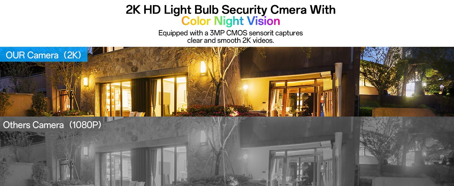 Wireless Light Bulb Security Camera for Home Security,  Auto Tracking, Video Recording, Color Night Vision WiFi Home