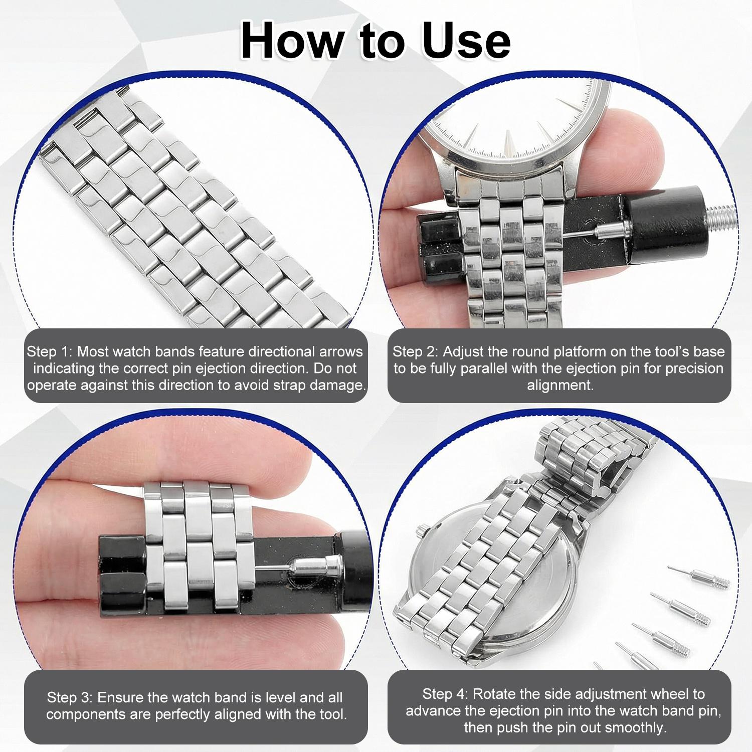 Watch Link Removal Kit, Tools to Adjust and Remove Bracelets, Pin Remover for Sizing Strap, Watch Band Adjustment Tool Kit with Extra Replacement