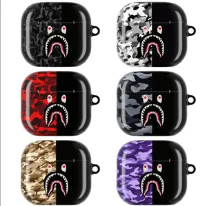 Shark Camo Streetwear AirPods Case Collection  Bold Shark Mouth Icon with Military Camouflage Patterns  Urban Hypebeast Tactical Aesthetic Half-Black Durable Protective Cover  ForAirPods 1 2 3 4 & Pro