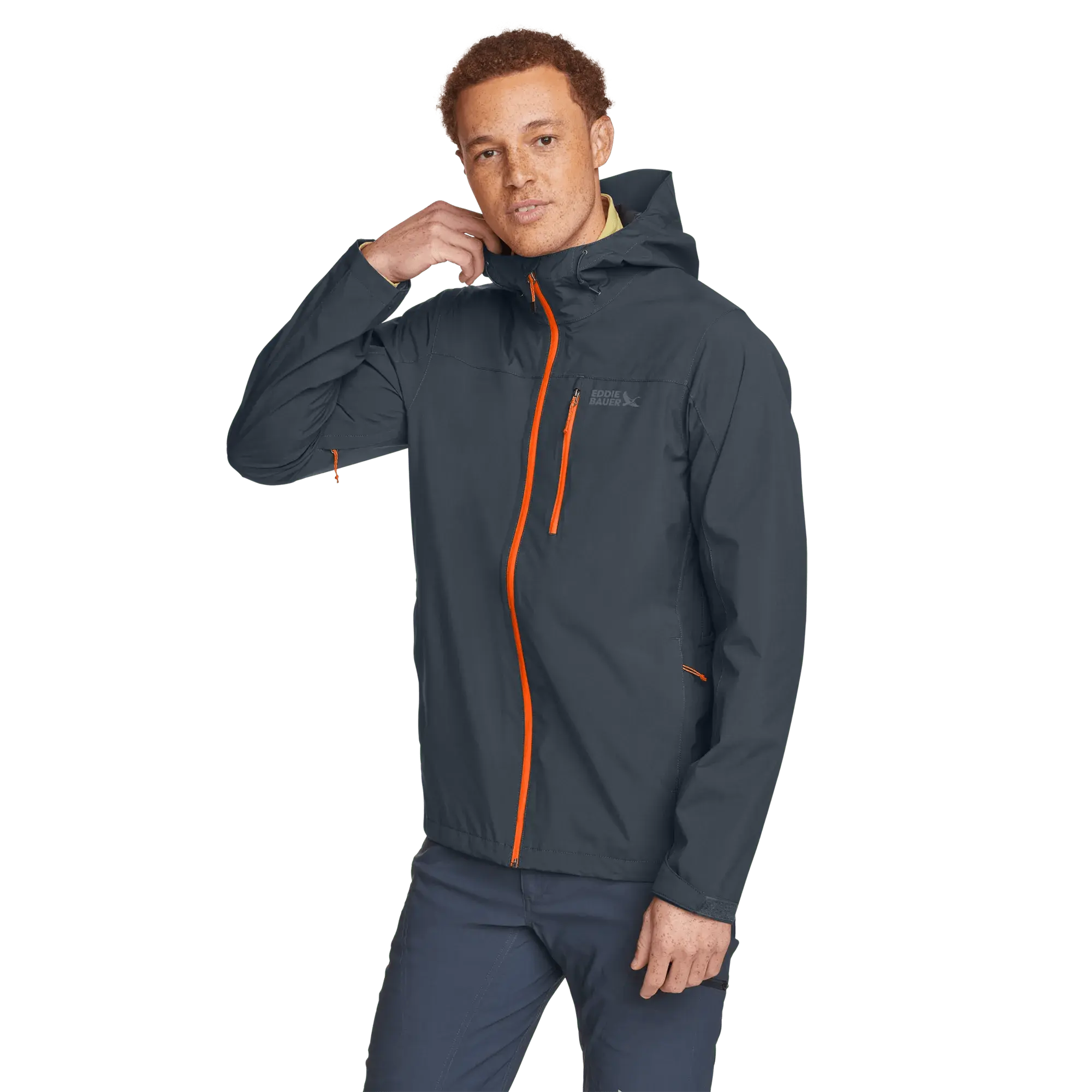 Eddie Bauer Men’s Cloud Cap Waterproof Stretch Hooded Rain Jacket Two-Way Stretch DWR Finish Chest Pocket