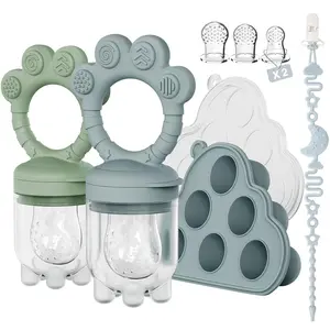 2 Pack Baby Fruit Food Feeder + Breastmilk Popsicle Molds,Baby Teethers,BPA Free,3 Sizes,2mm Fine Holes to Prevent Choking,Perfect for Teething Relief & Infant Solid Food Introduction,3 M+(Ether/Sage)