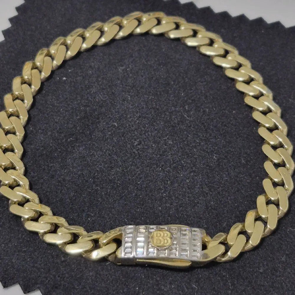 10K Real Gold Baby Monaco Bracelet, 7" Length 6mm wide