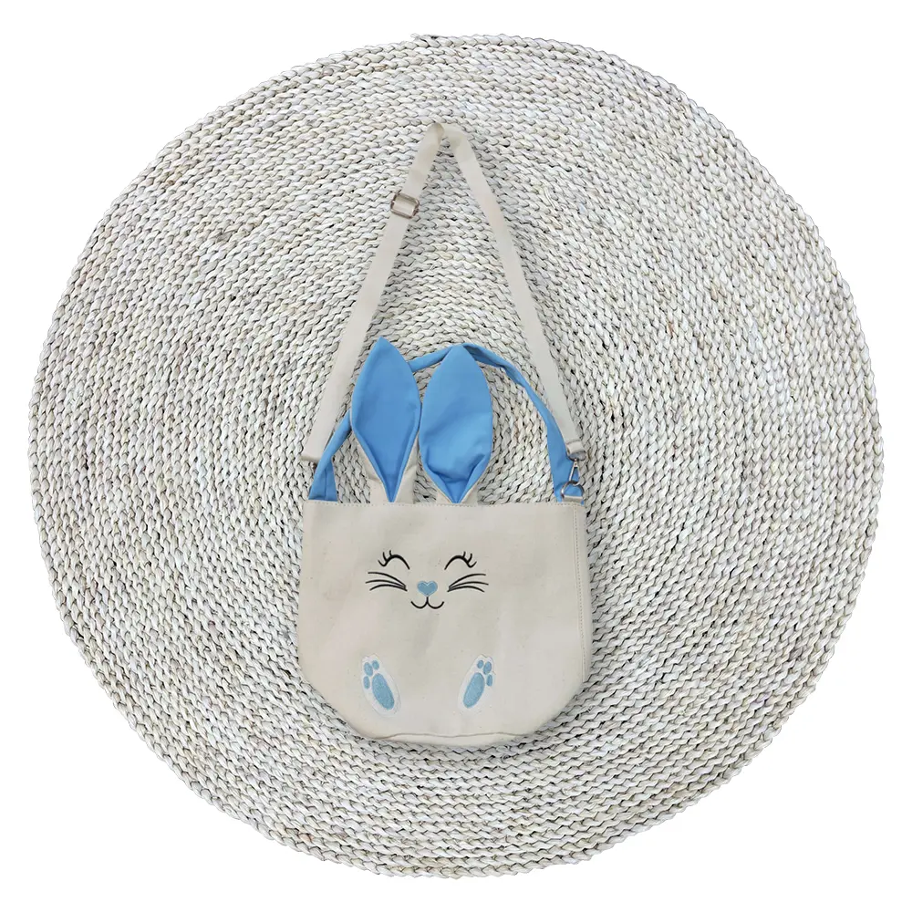 Kids Children Boys White Blue Rabbits Bunny Ears Bags Picnic Eggs Spring Easter Baskets