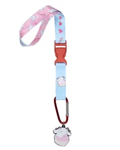 Sanrio Hello Kitty & Friends Cinnamoroll Hearts and Flowers Wrist Strap Lanyard For Keys Wallet with Carabiner 2" Cinnamoroll Rubber Pendant