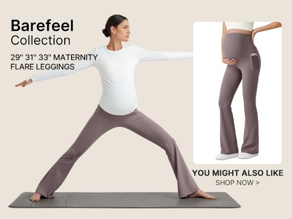 G4Free BareFeel Maternity Flare Leggings with Pockets Over The Belly Stretchy Casual Lounge Pregnancy Dress Pants for Work