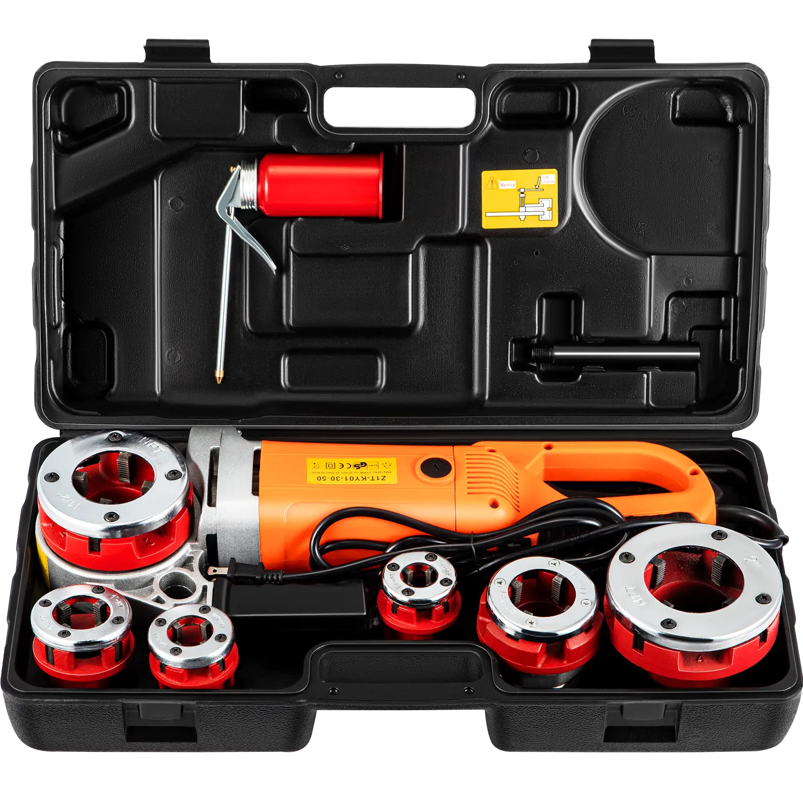 Hand-Held Electric Pipe Threader Machine (Hardware), 2300W 110V All-Copper Wire Motor, 6-Jaw Dies (1/2"-2"), 13.9 lbs/6.3 kg 20.5"x7.9"/52x20 cm Portable Threading Kit with Carrying Case - Tools and Gadgets Pipe Threaders