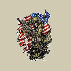 American Soldier Skeleton Sticker,  Patriot Rifle Warrior Design