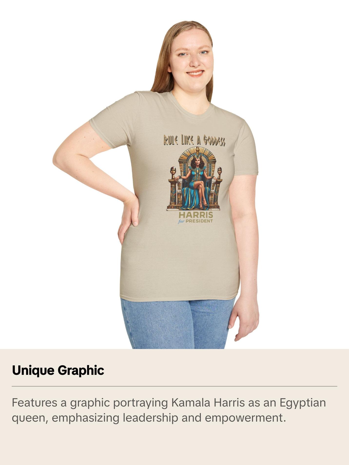 Kamala Harris "Rule Like a Goddess" Egyptian Queen T-Shirt - Bold Political Leadership Tee - Available in Multiple Colors Comfort Cotton Classic Fabric Menswear Top  Crewneck Tshirt
