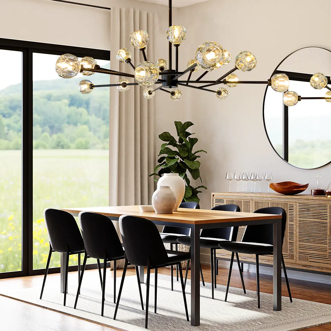 Gold 18-Light Modern Glam Large Sputnik Cluster Crystal Globe Chandelier with Shade, Interior Home Living Room Lighting Fixture