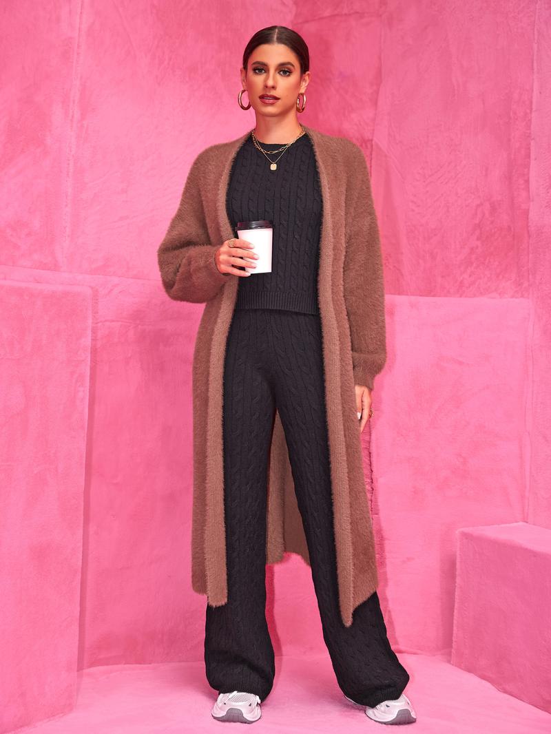 Joyfunear Women's Fluffy Longline Cardigan Wool Sweater - Soft Plush Texture & Oversized Fit for Cozy Layering