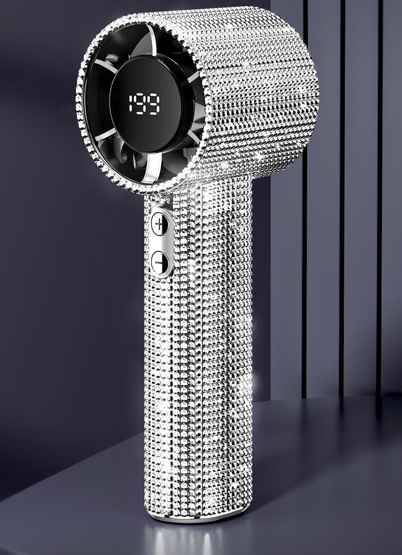 Portable Handheld Turbo Fan - Fashion Full Diamond Rechargeable Personal Battery Operated Mini Small Pocket Mini Fan for Travel/Outdoor/Vacation/Beach/Outdoor Activities