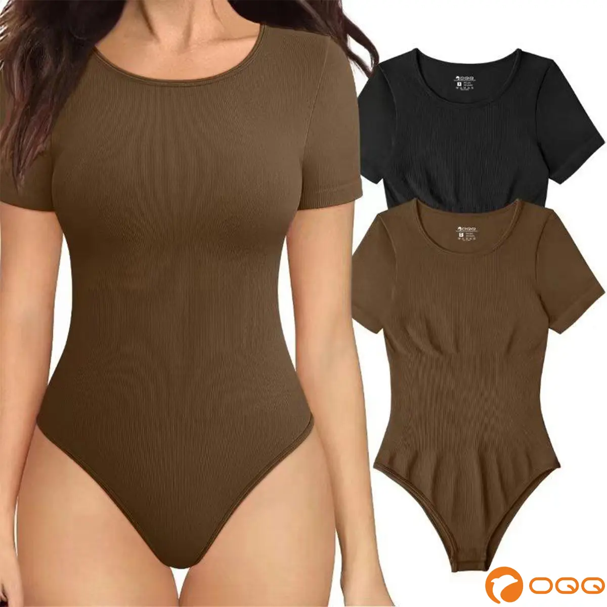 OQQ Women's 2 Piece Bodysuits Sexy Ribbed One Piece Short Sleeve Tops Bodysuits Trendy Comfortable,back to school,back to school shopping