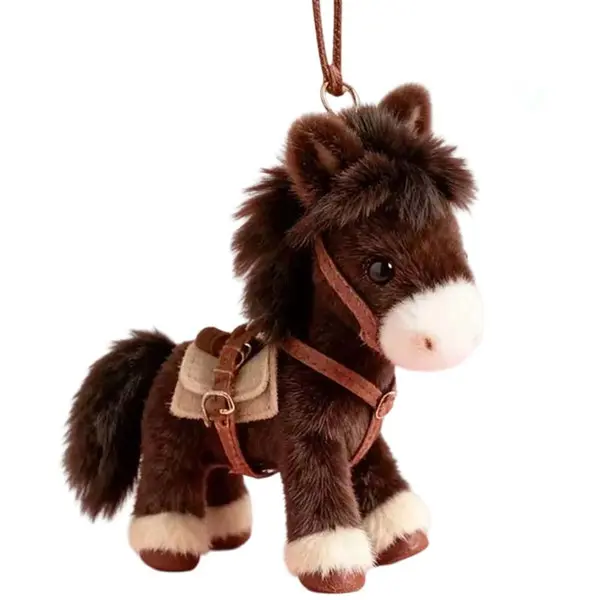 Plush Pony Animal Motif Keychain - PP Cotton Cute Plush Charm Detail Keychain, Soft Brown Fluff, Realistic Saddle, Easy-to-Use Bag-Compatible Valentine’s Day Gift for Equestrian Enthusiasts, Charm Detail Keychains, Animal Motif Keychains