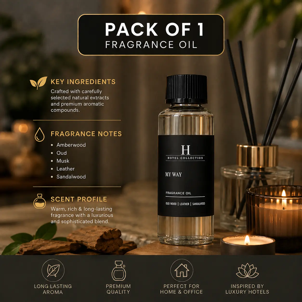 "My Way Essential Oil Scent – Luxurious, Long-Lasting Aroma for Home, Office, or Spa, Inspired by 5-Star Hotels. Synthetic Scented Household Fragrance Home Fragrance Decor