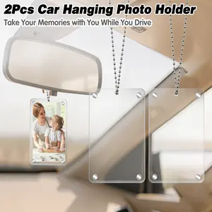 2/4-PACK Photo Car Hanging Ornament, Universal Magnetic Acrylic for Car Rearview Mirror, Perfect for Polaroid Go and Instax Mini, DIY Personalized Car Decor Accessories, Memory Gift for Couples, Birthday &Valentine'S Day