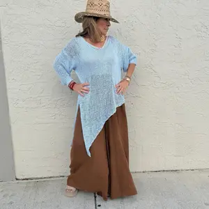 Amanda Cotton Crochet Asymmetrical Tunic Top One Size Fits All From Small To 1XL Lightweight Breathable Boho Chic Summer Layering Piece With Side Slit Detail Soft Relaxed Fit Mediterranean Inspired Resort Style Essential