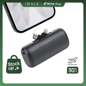 iWALK 5000mAh 2-in-1 USB-C&Lightning Portable Charger Switchable Plug Compact Fast Charging Powerbank for iPhone Samsung Android - Adaptive Charging, 15W Fast Charge, 9 Layers Safety Protection - Device, Connector