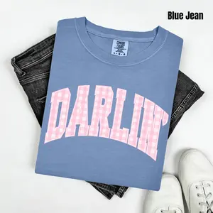 Pink Gingham Darlin Comfort Colors T-Shirt 'NLB'
