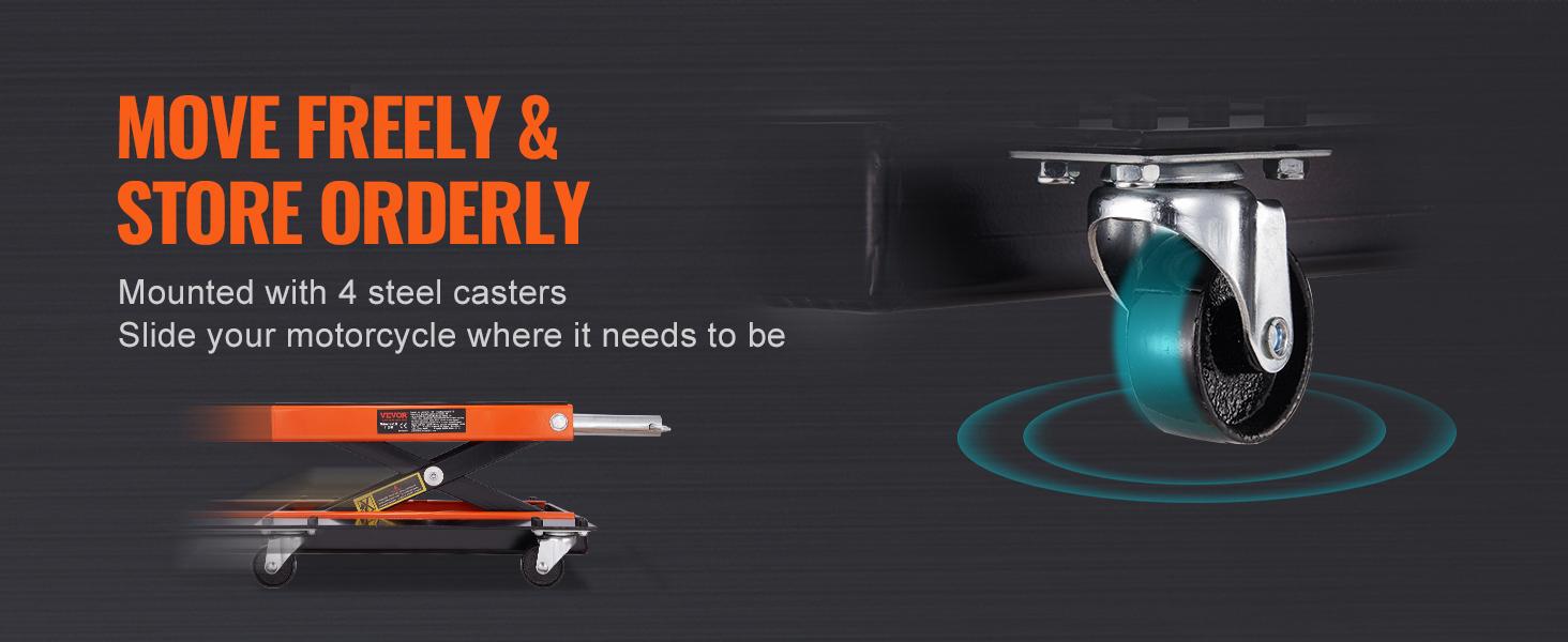 VEVOR Motorcycle Lift, TikTokShopBlackFriday, 1100 LBS Motorcycle Lift ATV Scissor Lift Jack with Dolly & Hand Crank, Center Hoist Crank Stand with Wide Deck & Tool Tray for Street Bikes, Cruiser Bikes, Touring Motorcycles