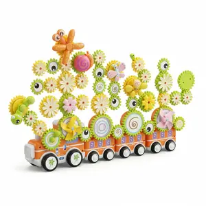 Electric Gear Train Toy for Kids, 2 Play Modes Interactive Building Set