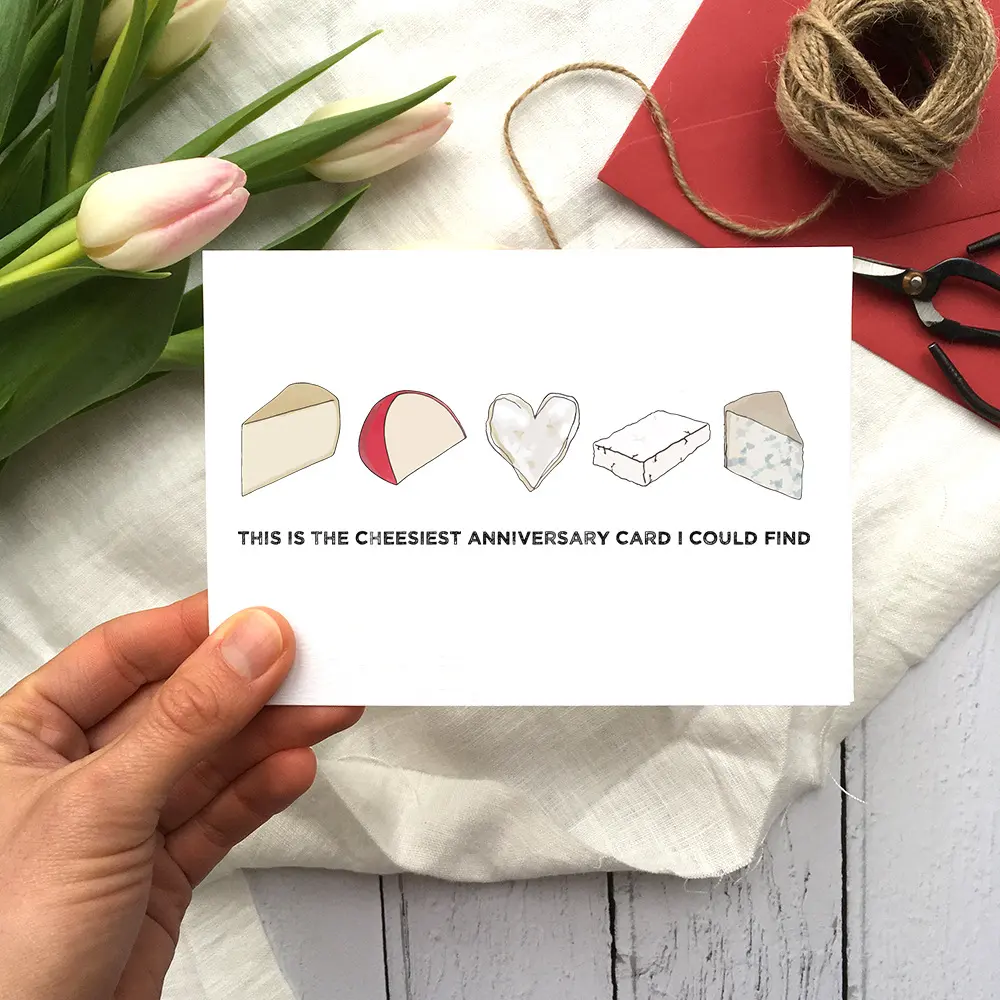 Cheesy Anniversary Card – Whimsical “This is the Cheesiest Anniversary Card I Could Find” Design – Envelope Included, Blank Inside – Perfect for Couples and Spouses