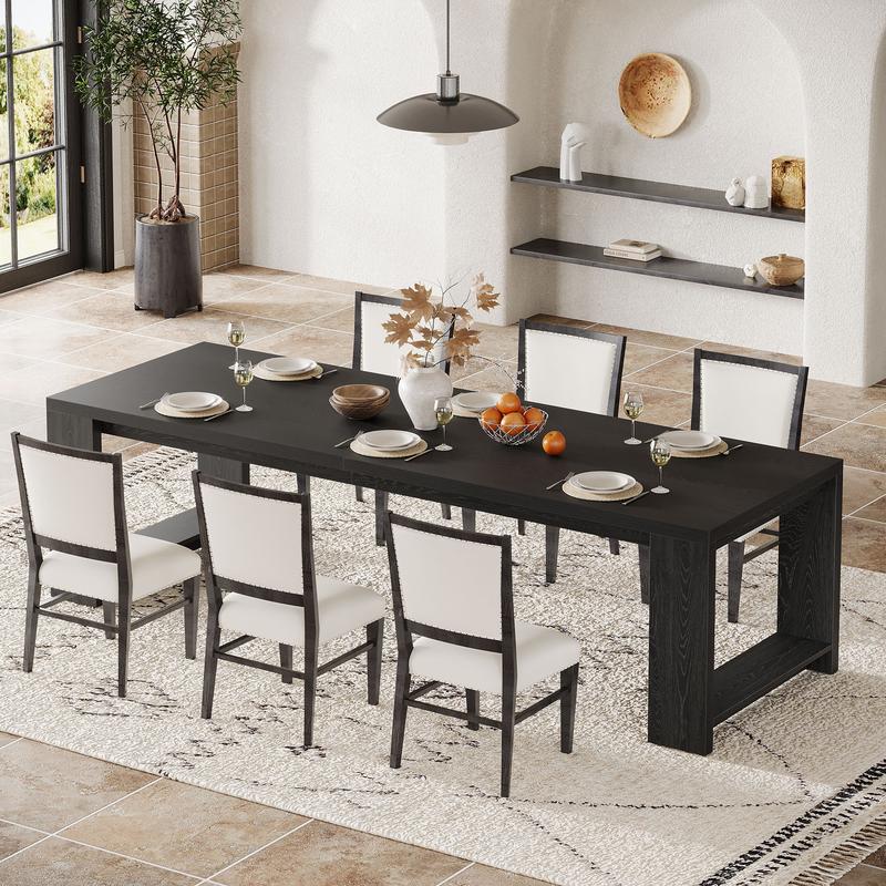 LITTLE TREE 86.61-Inch Dining Table for 6-8 People, Modern Narrow Long Kitchen Table with Pedestal Base, Farmhouse Extra Long Rectangular Dining Room Furniture, 27.56 x 86.61 x 29.53 Inches, Black