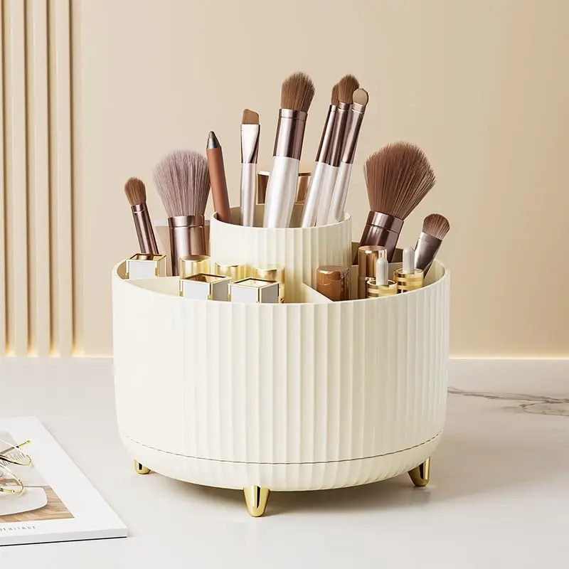 Large Capacity Makeup Brush Holder,360° Rotating Makeup Organizer,5 Slot Makeup Brushes Cup,for Vanity Decor,Bathroom Countertops,Desk Storage Container,Cosmetic Display cases