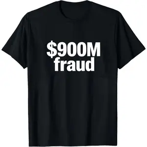 Black Minimalist $900M Fraud Graphic Tee - Sleek Casual Daily Wear Apparel