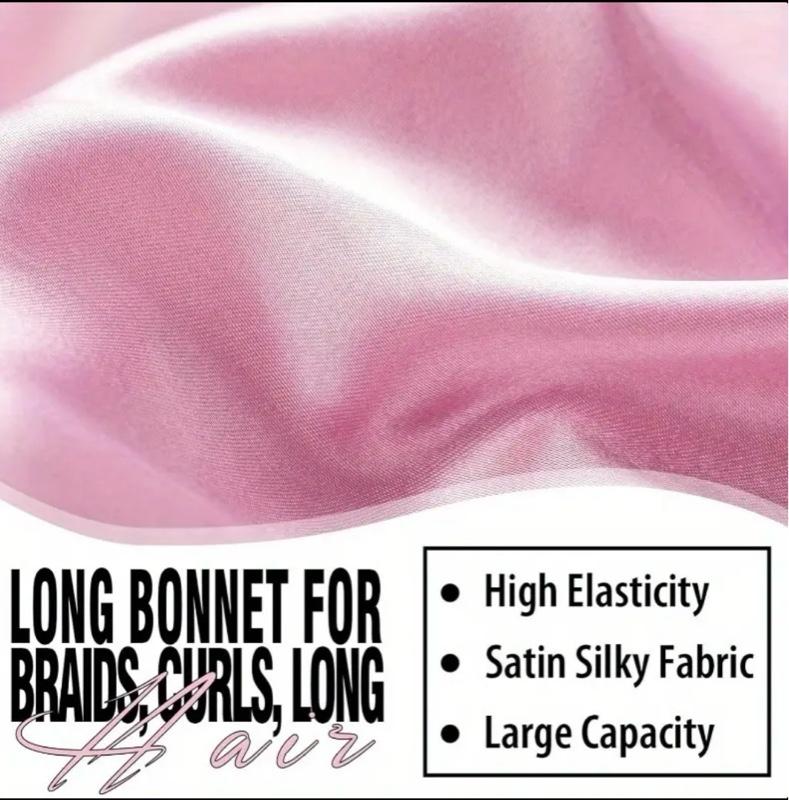Silk 2pcs Long Hair Bonnets for Sleeping - High-Quality Satin Material with Soft Feel for Comfortable Sleepwear Haircare Black+ Pink Heatless