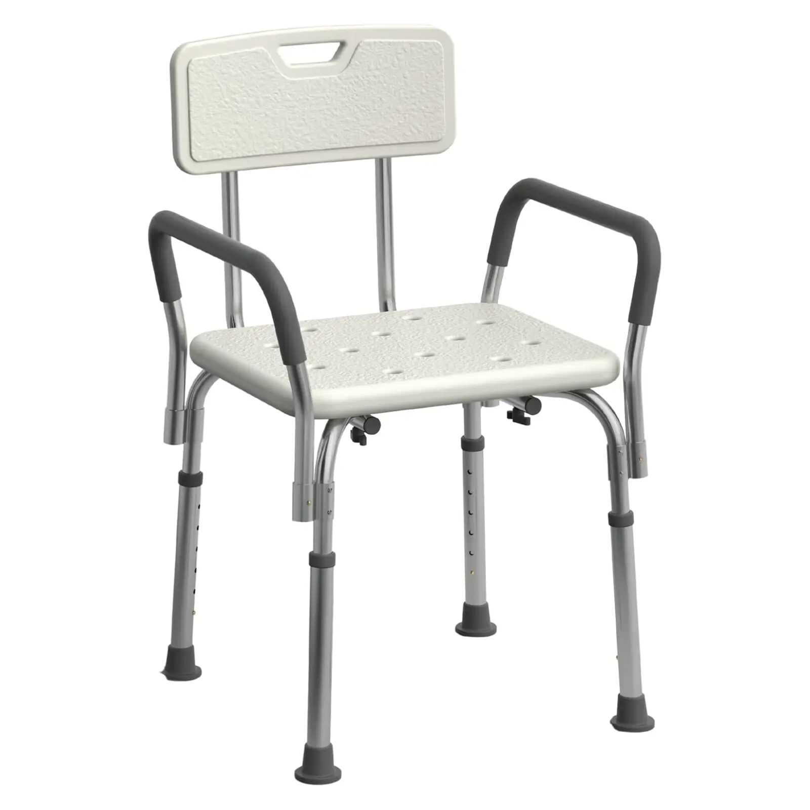 SENROB Shower Chair with Padded Arms and Back, Adjustable Height Shower Stool for Bathtub, Slip Resistant Shower Bench Seat, Heavy Duty Shower Seat for Inside Shower, 350 lb Capacity