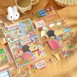 3-in-1 set Miniature Scene Sticker set – Birthday Party, Coffee Bookstore & Doll House Collection | Creative Diorama Stickers for Journaling, Scrapbooking, DIY Crafts & Stress Relief