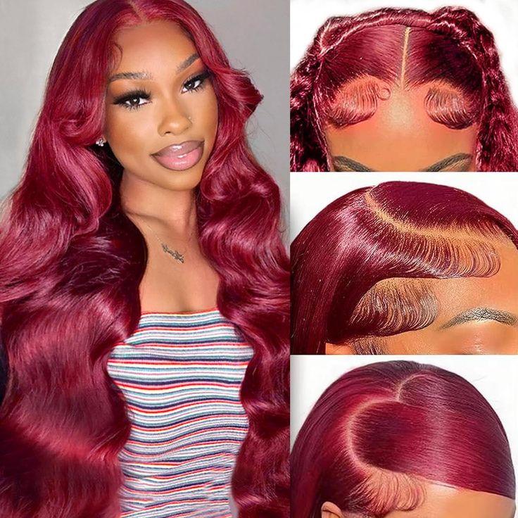 Burgundy 99J Lace Front Wig Straight 13x6 HD Lace Frontal Wig Human Hair For Women Pre Plucked Colored Lace Wig 180% Density