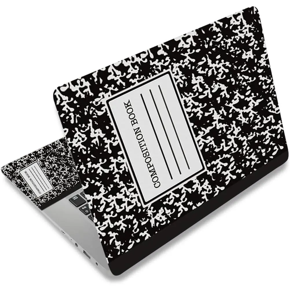 Laptop Skin Sticker Decal,12" 13" 13.3" 14" 15" 15.4" 15.6 inch Laptop Vinyl Skin Sticker Cover Art Protector Notebook PC (2 Wrist Pad Skins Included), Decorative Waterproof, Black Composition Book