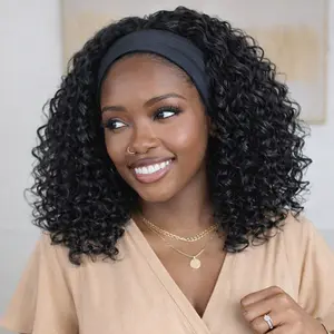 Headband Wig Deep Wave 14 Inch Afro Kinky Curly Headband Wigs for Women Glueless None Lace Front Wigs Easy to Wear Soft Synthetic Ice Sliky Fiber Headband